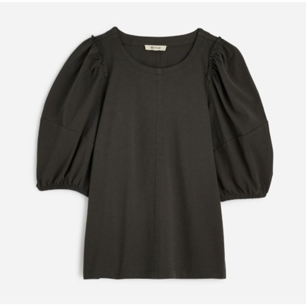 Madewell Puff-Sleeve Tee Sz L Dark Surplus Crewneck Relaxed Pullover Ruffle Trim